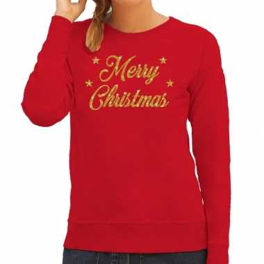 Lelijke kerstborrel trui / kersttrui merry christmas goud / rood dames
