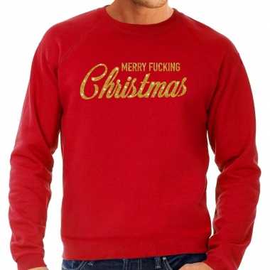Lelijke kerstborrel trui / kersttrui merry fucking christmas glitter goud rood heren