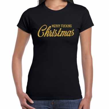 Lelijke kerstborrel t trui / kersttrui merry fucking christmas glitter goud zwart dames