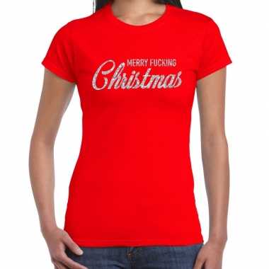 Lelijke kerstborrel t trui / kersttrui merry fucking christmas glitter zilver rood dames