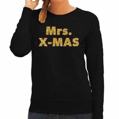 Lelijke kerstborrel trui / kersttrui mrs. x mas goud / zwart dames