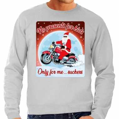 Lelijke kerstborrel trui / kersttrui no presents for kids grijs motorrijders heren