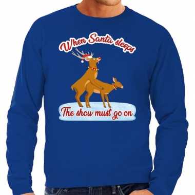 Lelijke kerstborrel trui / kersttrui seksende rendieren blauw heren