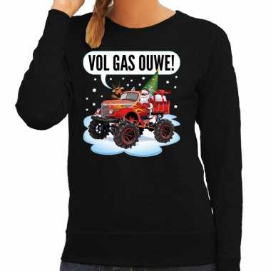 Lelijke kerstborrel trui / kersttrui vol ga ouwe / santa monstertruck / truck zwart dames