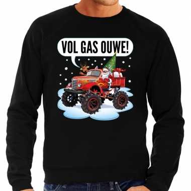 Lelijke kerstborrel trui / kersttrui vol ga ouwe / santa monstertruck / truck zwart heren