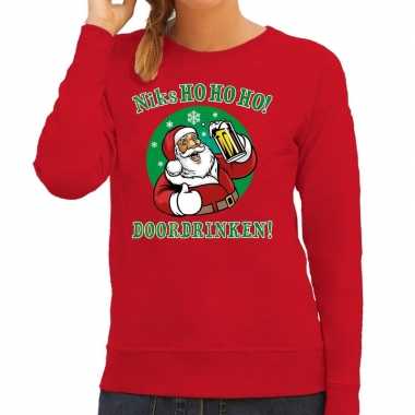 Lelijke kerstborrel trui / kersttrui zuipende kerstman niks ho ho ho doordrinken rood dames