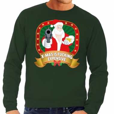 Lelijke kersttrui groen kerstman pistool heren