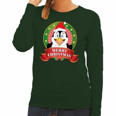 Lelijke kersttrui groen pinguin dames