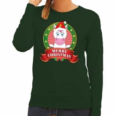 Lelijke kersttrui groen unicorn dames