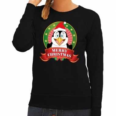 Lelijke kersttrui zwart pinguin dames