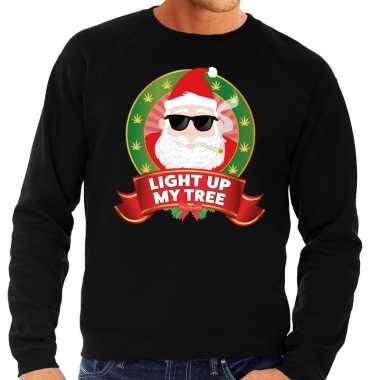 Lelijke kersttrui zwart wiet rokende kerstman light up my tree heren