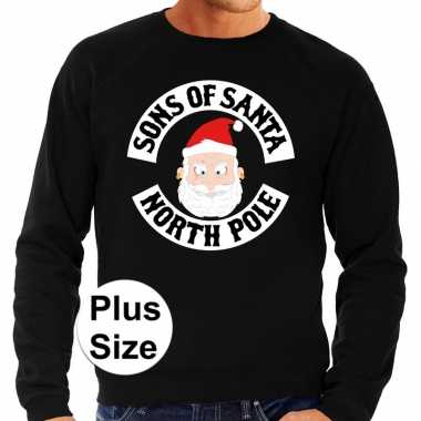 Plus size lelijke kerstborrel trui / kersttrui sons of santa north pole zwart heren