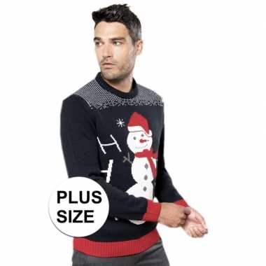 Plus size navy blauwe lelijke/lelijke gebreide kersttrui sneeuwpop pr