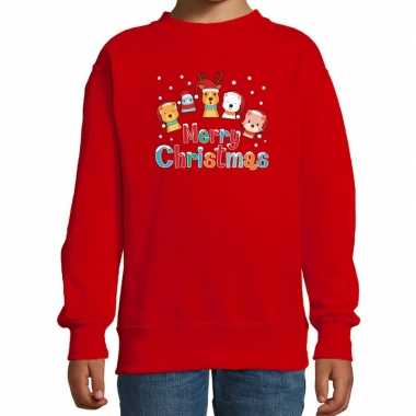 Rode kersttrui / kerstkleding dierenvriendjes merry christmas kinderen