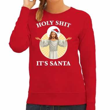Rode kersttrui / kerstkleding holy shit its santa dames