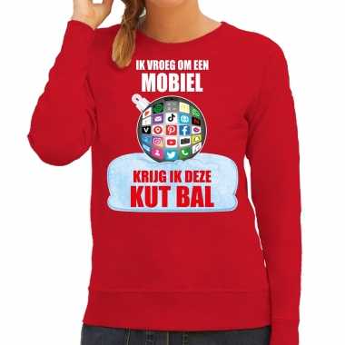 Rode kersttrui / kerstkleding ik vroeg om een mobiel krijg ik deze kut bal dames social media kerstbal
