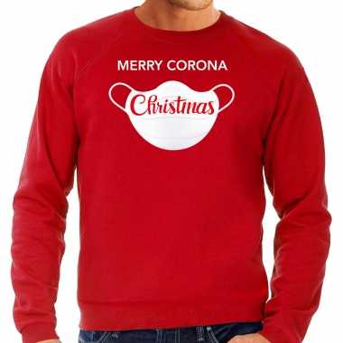 Rode kersttrui / kerstkleding merry corona christmas heren grote maten