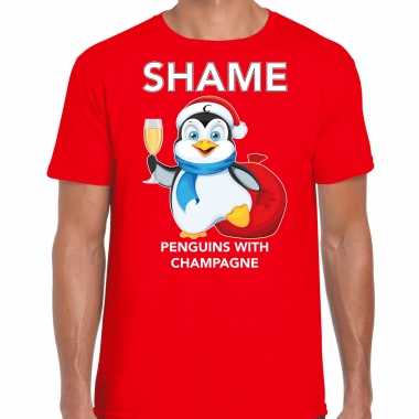 Rood kerstrui/ kerstkleding pinguin shame penguins with champagne heren