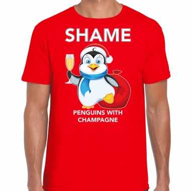 Rood kerstrui/ kerstkleding pinguin shame penguins with champagne heren