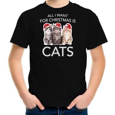 Zwart kerstrui/ kerstkleding all i want for christmas is cats kinderen