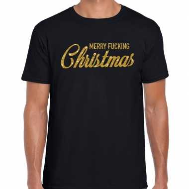 Zwart kerstrui / kerstkleding merry fucking christmas glitter goud zwart heren
