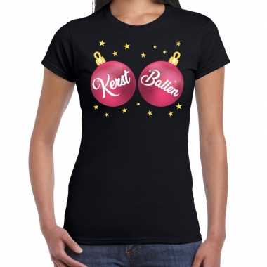 Zwart kersttrui / kerstkleding roze kerst ballen dames