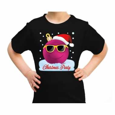 Zwart t trui / kerstkleding coole roze kerstbal christmas party kinderen