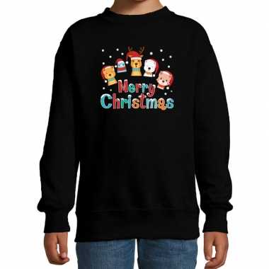 Zwarte kersttrui / kerstkleding dierenvriendjes merry christmas kinderen
