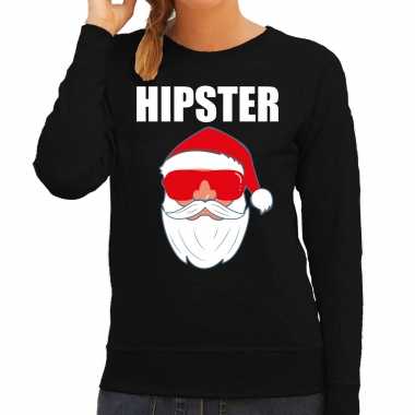Zwarte kersttrui / kerstkleding hipster dames kerstman zonnebril