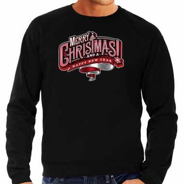 Zwarte kersttrui / kerstkleding merry christmas heren