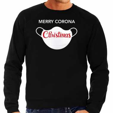 Zwarte kersttrui / kerstkleding merry corona christmas heren grote maten