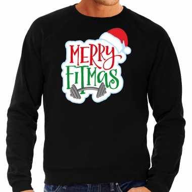 Zwarte kersttrui / kerstkleding merry fitmas heren