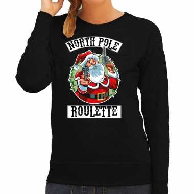 Zwarte kersttrui / kerstkleding northpole roulette dames