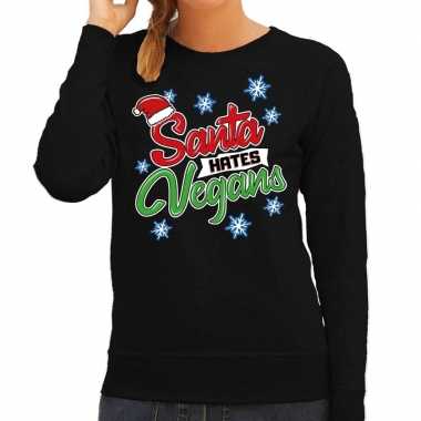 Zwarte kersttrui / kerstkleding santa hates vegans dames