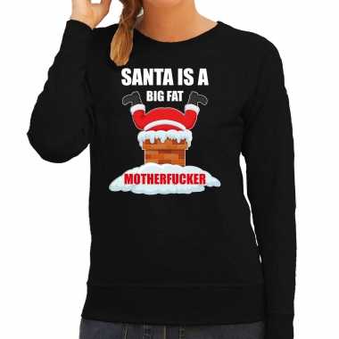 Zwarte kersttrui / kerstkleding santa is a big fat motherfucker dames