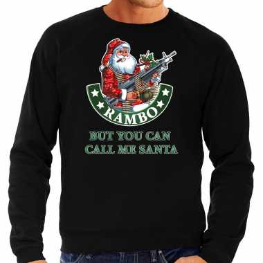 Zwarte lelijke kersttrui / kerstkleding rambo but you can call me santa heren grote maten