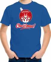 Blauw kerstrui kerstkleding merry christmas kinderen rendier kerstbal