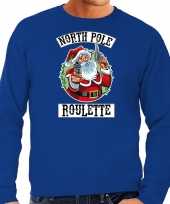 Blauwe kersttrui kerstkleding northpole roulette heren grote maten