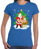 Fout kerstmis trui blauw kerstman rudolf dames