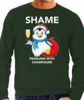 Groene kersttrui kerstkleding pinguin shame penguins with champagne heren