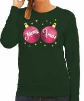 Groene kersttrui kerstkleding roze merry xmas dames