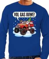 Grote maten lelijke kerstborrel trui kersttrui vol ga ouwe santa monstertruck truck blauw heren