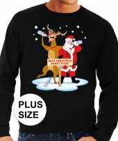 Grote maten lelijke kersttrui zwart een dronken kerstman rudolf heren