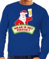 Lelijke kerst sweater blauw dronken kerstman bier heren
