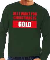 Lelijke kerstborrel trui groen all i want is gold heren