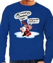 Lelijke kerstborrel trui kersttrui zingende kerstman gitaar all i want for christmas is you blauw heren