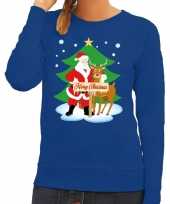 Lelijke kersttrui blauw kerstman rudolf dames