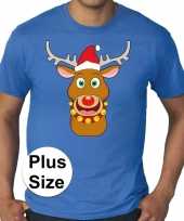 Plus size fout kerstborrel trui kerst trui rudolf rendier blauw heren