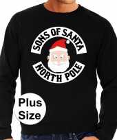 Plus size lelijke kerstborrel trui kersttrui sons of santa north pole zwart heren