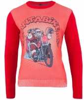 Rode popart kersttrui kerstman motor